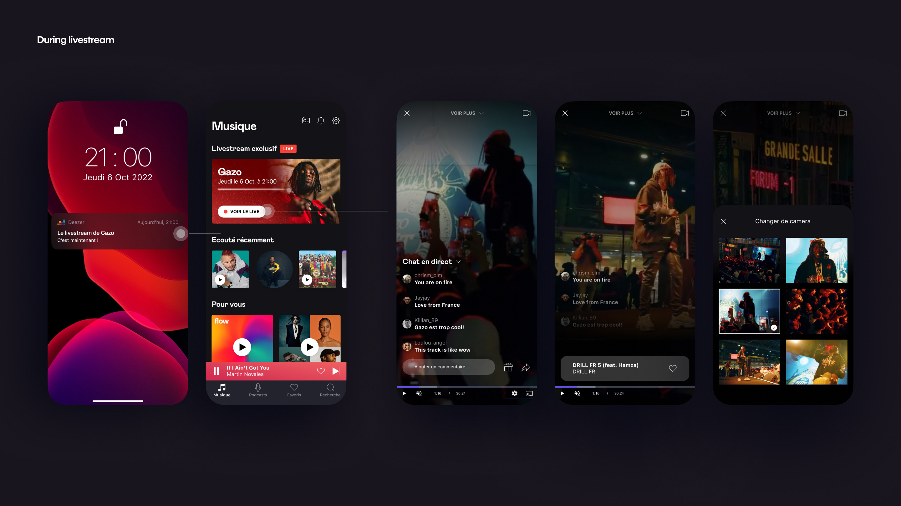 During livestream — joining the live stream with live chat, reactions, and camera-angle switching