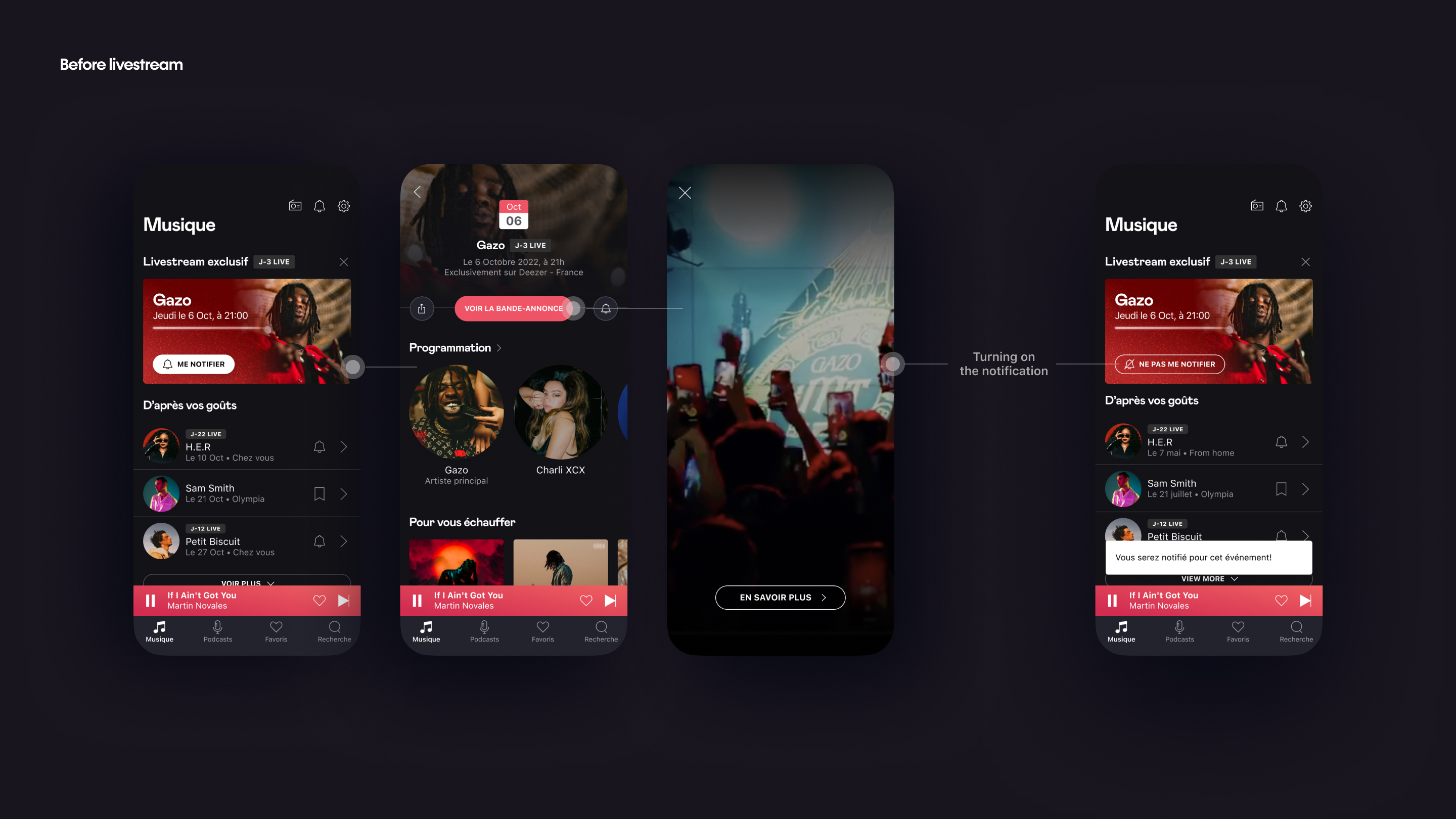 Before livestream — enabling notifications for an exclusive Deezer livestream