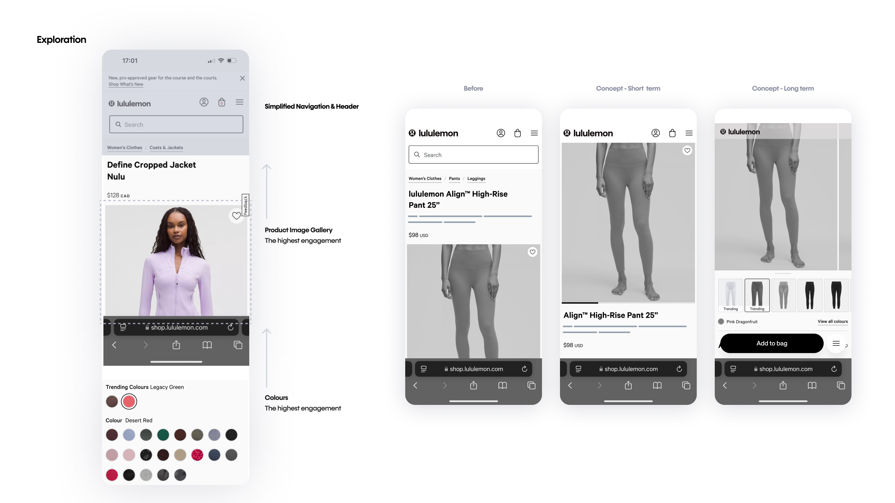 Simplified navigation — full-size product image above the fold
