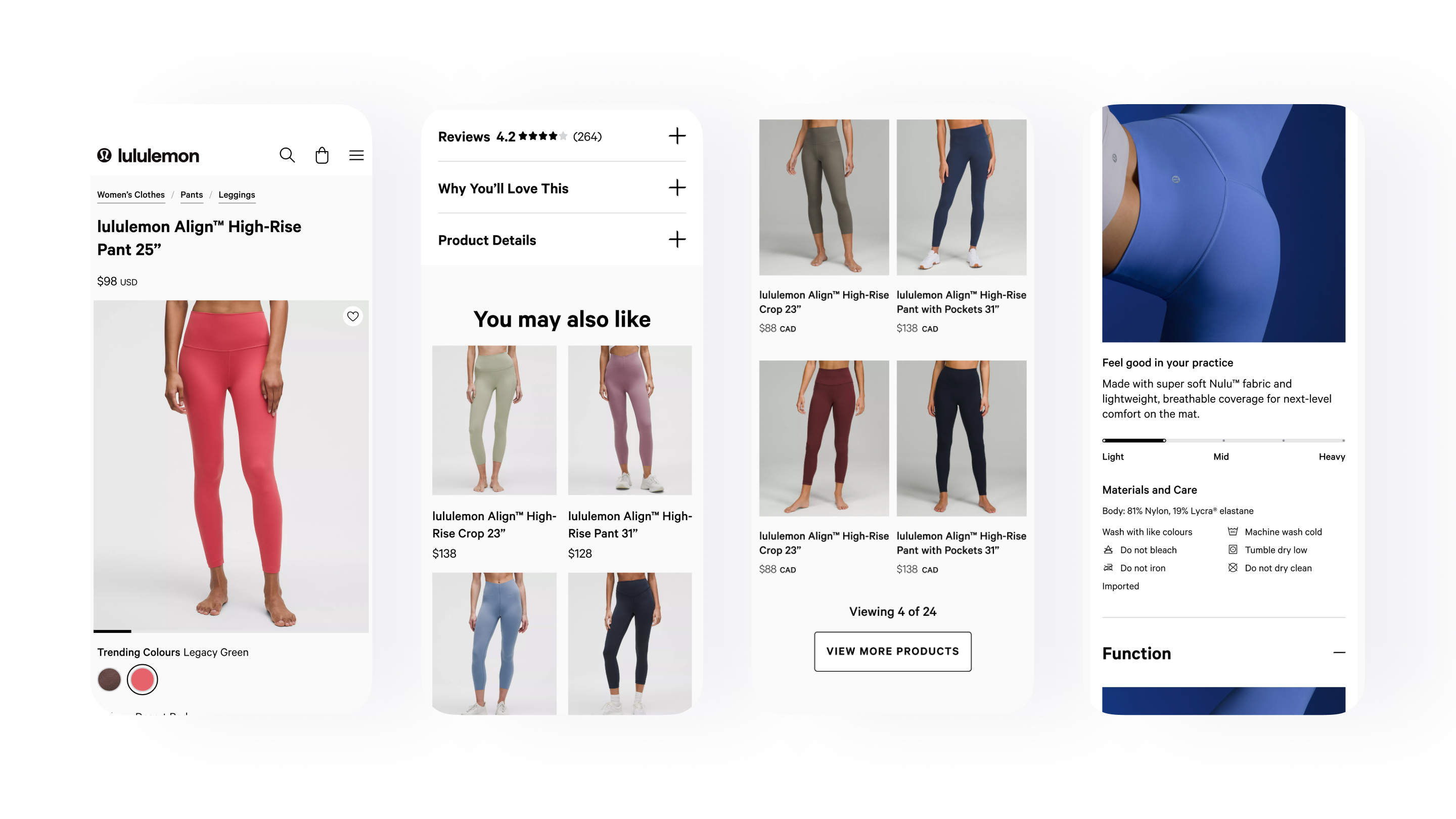 Final redesigned PDP — simplified navigation, accordion reviews, and expandable recommendation grid
