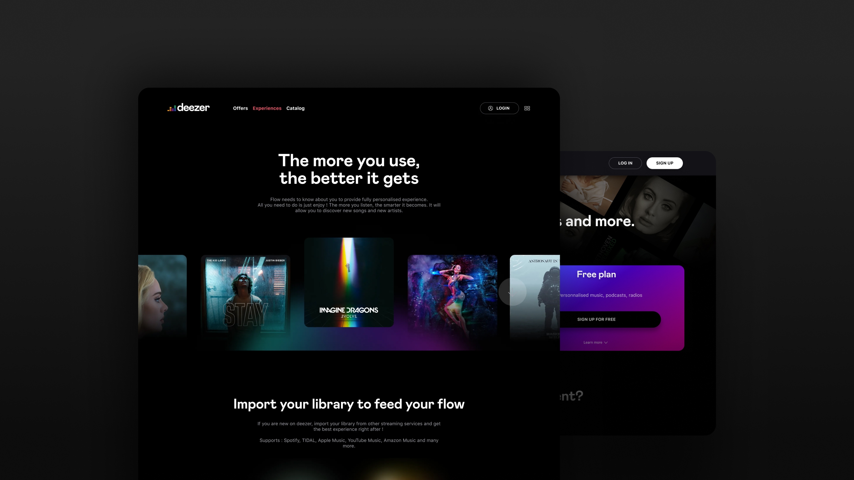Redesigned Deezer website — Flow experiences and free-plan sign-up