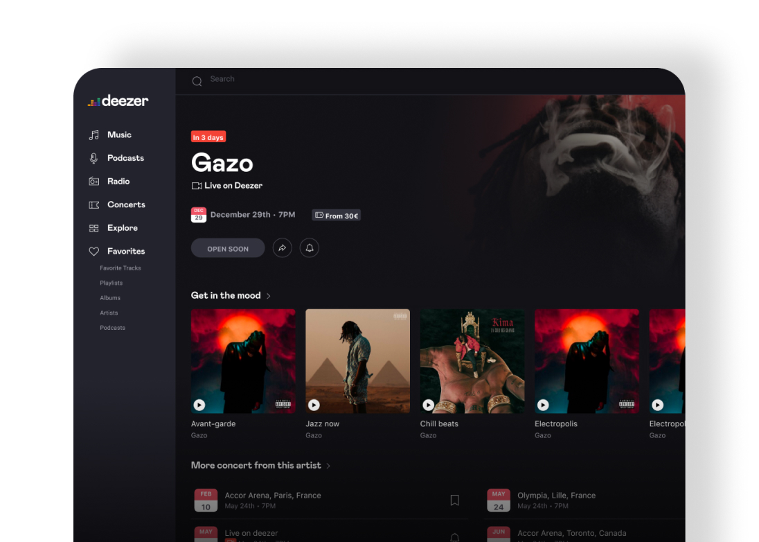 Concert Hub — Deezer concert feature